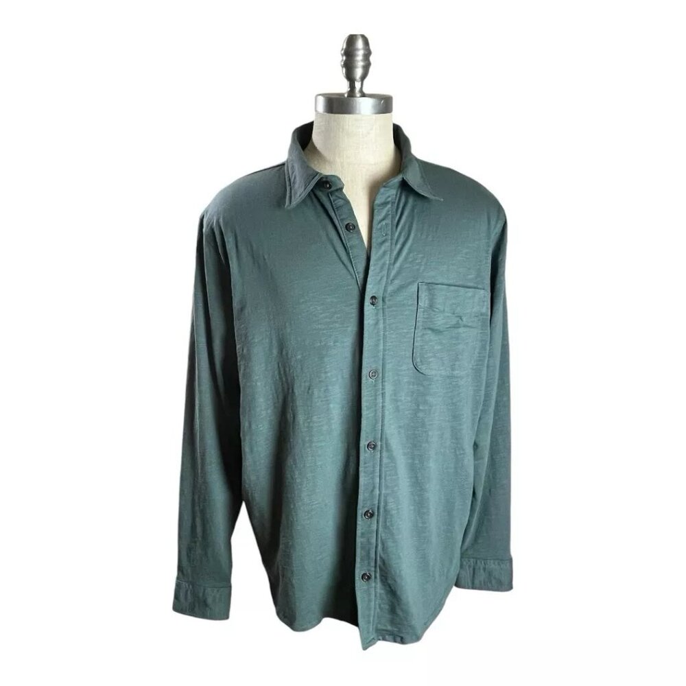 J. Crew Re-Imagined Knit Shirt Men's XL Polo Button Long Sleeve Army Green